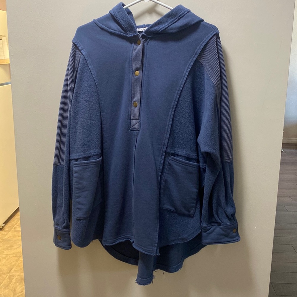 Blue Button up Hoodie
